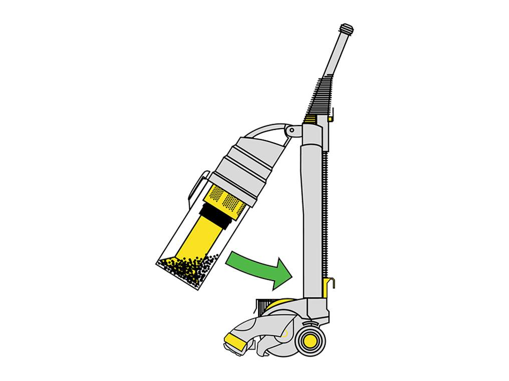 Acoplamiento de la parte delantera de la máquina incluyendo el ciclón, el cubo y el cuerpo principal.